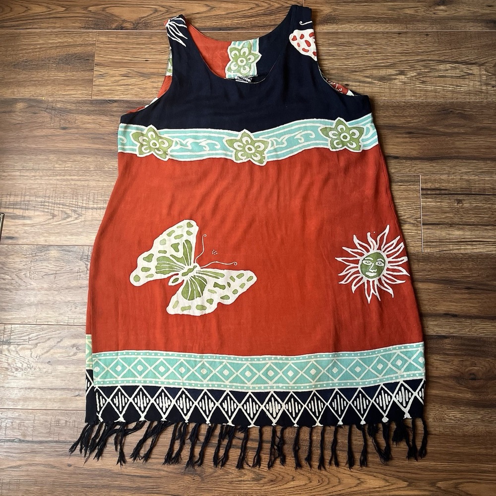 Vintage Womens Sleeveless‎ Dress Fringe Boho Hippie Fairy Celestial Large